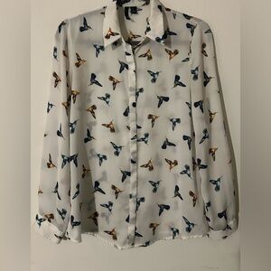 Women's Hummingbird Print Button Down Shirt
